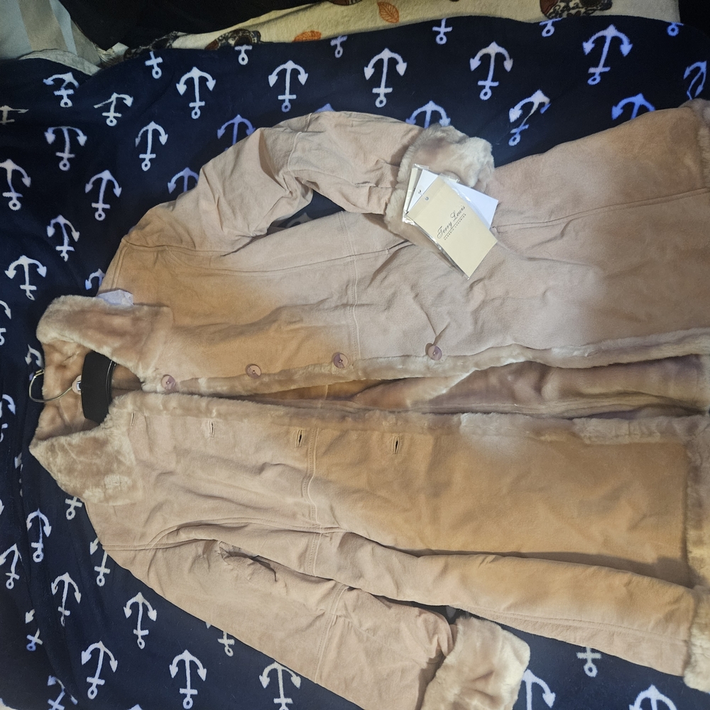 Faux Suede Fur-Lined Coat